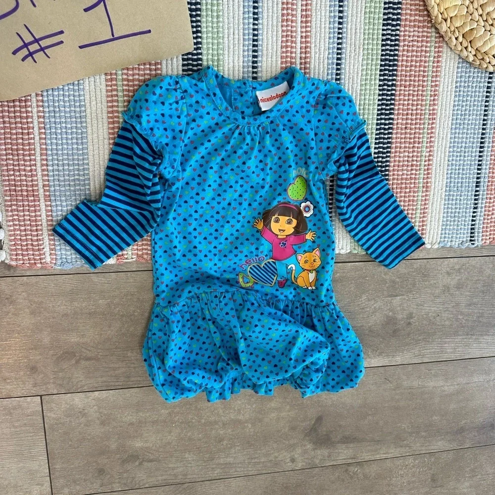 Y2K Vintage Dora the Explorer Baby Toddler Girl Long Sleeve Dress Tunic 18 Month